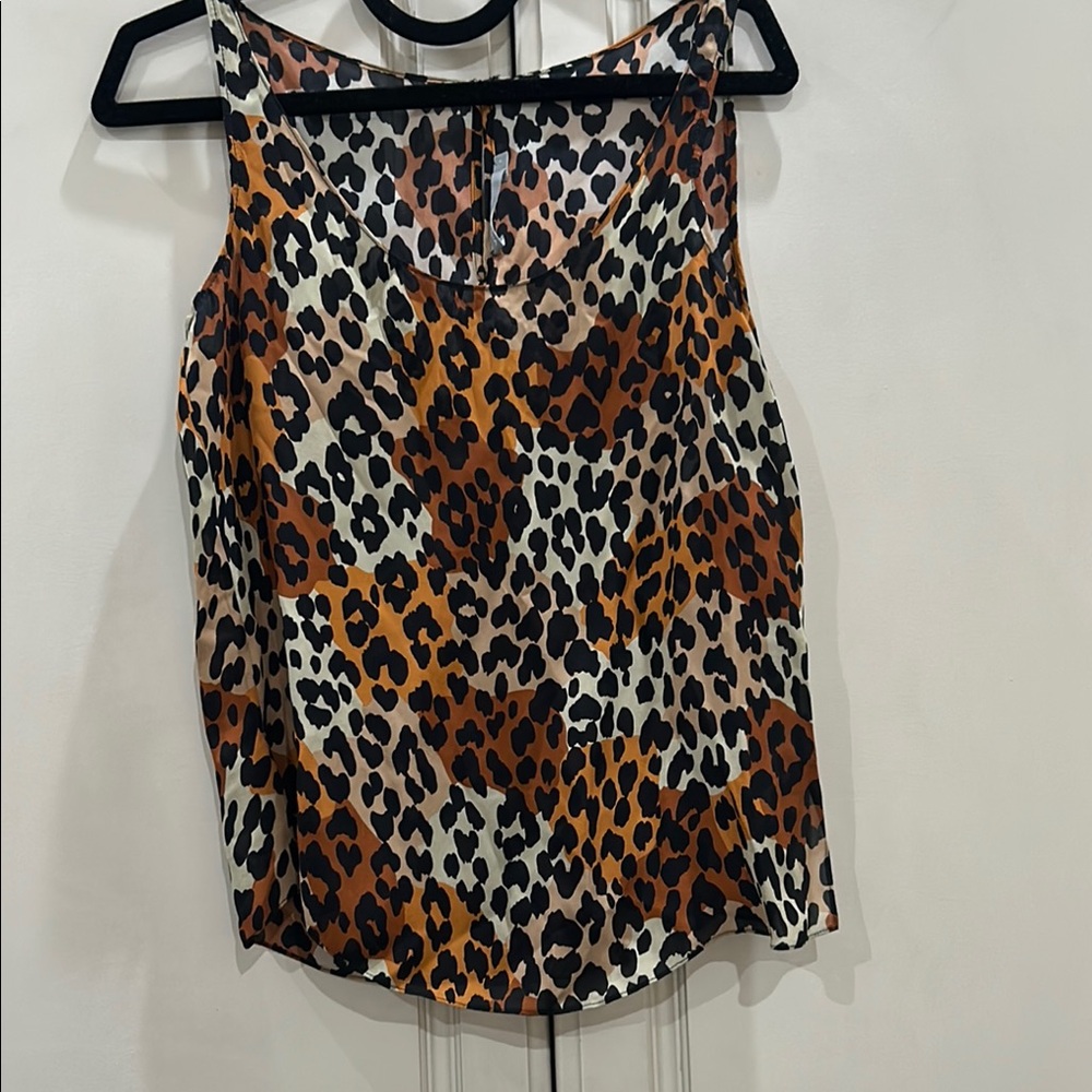 VINCE Leopard Print Tank Top with Rounded Neckline